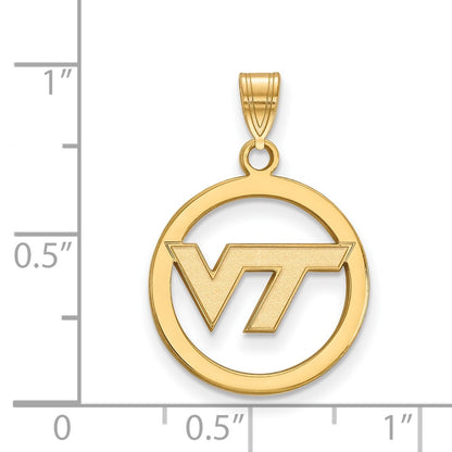 Gold Plated Sterling Silver Logoart Virginia Tech V T Med Circle Pendant