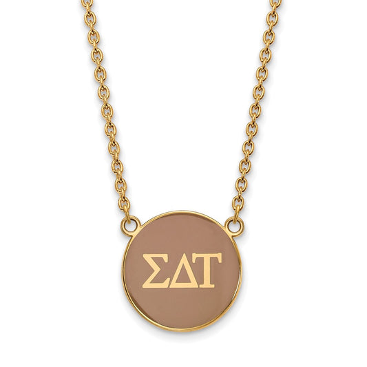 Gold Plated Sterling Silver Logoart Sigma Delta Tau Sorority Greek Letters Large Color Enamel Pendant 18 Inch Necklace