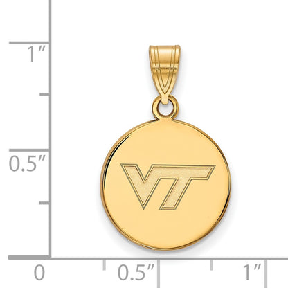 14K Yellow Gold Logoart Virginia Tech V T Medium Disc Pendant