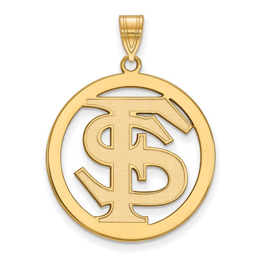 Gold Plated Sterling Silver Rhodium Logoart Florida State University F S Extra Large Circle Pendant