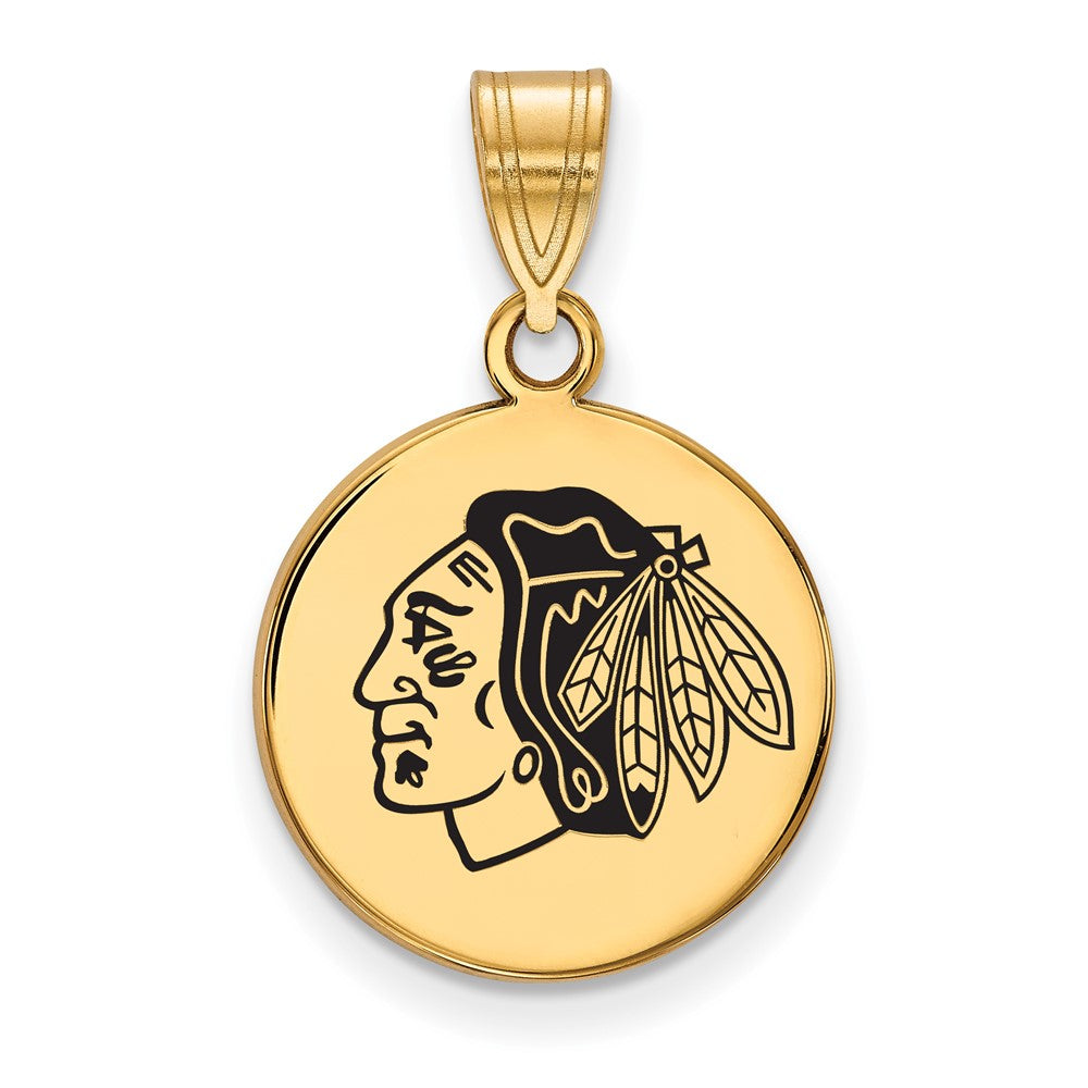 Gold Plated Sterling Silver Nhl Logoart Chicago Blackhawks Medium Enameled Disc Pendant