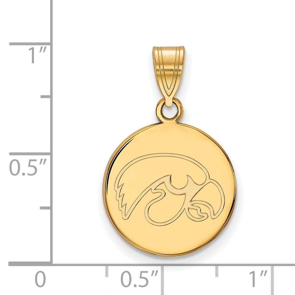 14K Yellow Gold Logoart University Of Iowa Hawk Medium Round Disc Pendant