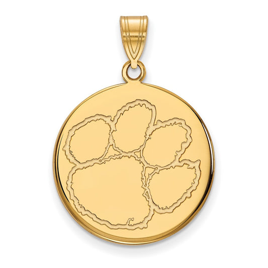 10K Yellow Gold Logoart Clemson University Tiger Paw Large Disc Pendant