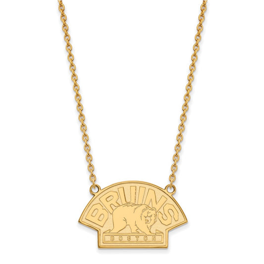 Gold Plated Sterling Silver Nhl Logoart Boston Bruins Large Pendant 18 Inch Necklace