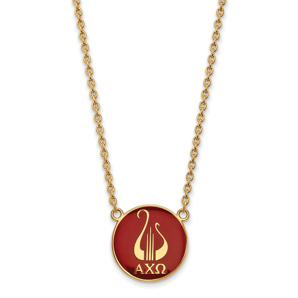 Gold Plated Sterling Silver Logoart Alpha Chi Omega Sorority Symbol Large Color Enamel Pendant 18 Inch Necklace