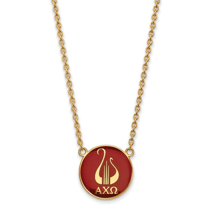 Gold Plated Sterling Silver Logoart Alpha Chi Omega Sorority Symbol Large Color Enamel Pendant 18 Inch Necklace