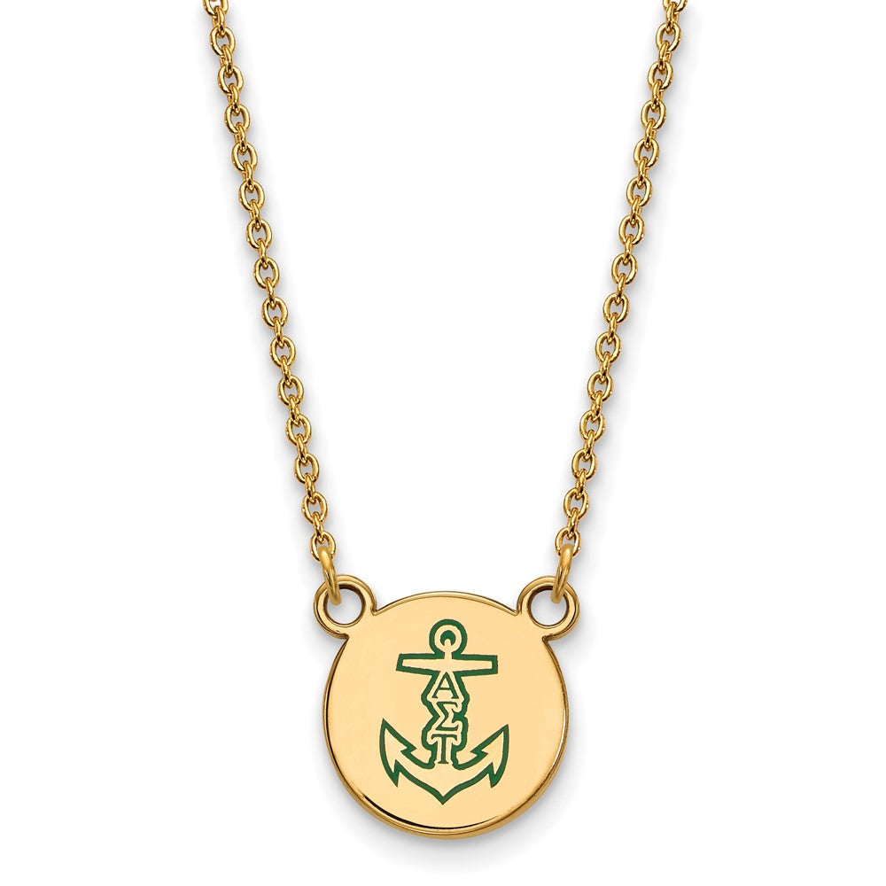 Gold Plated Sterling Silver Logoart Alpha Sigma Tau Sorority Symbol Small Color Enamel Pendant 18 Inch Necklace