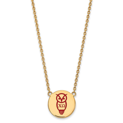 Gold Plated Sterling Silver Logoart Chi Omega Sorority Symbol Large Color Enamel Pendant 18 Inch Necklace
