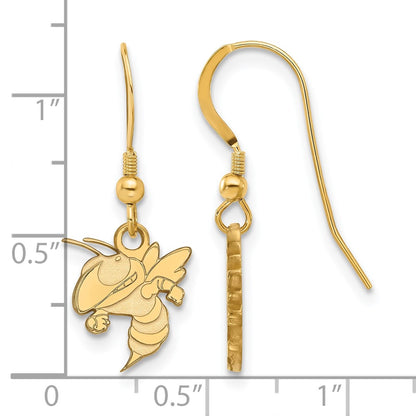 Gold Plated Sterling Silver Logoart Georgia Institute Of Technology Yellow Jacket Sm Dangle Wire Earrings