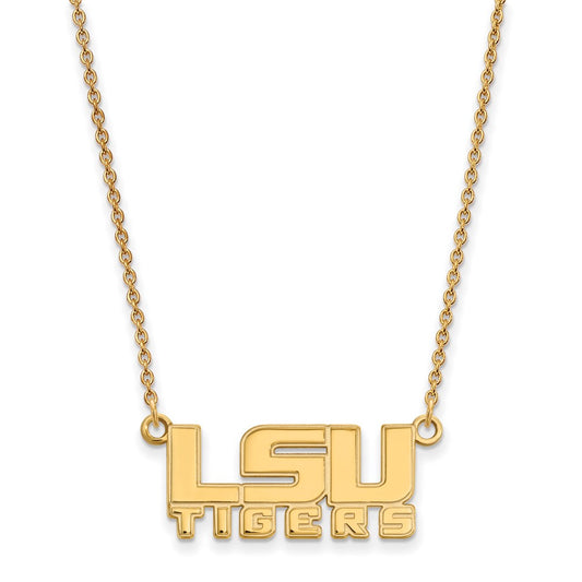 10K Yellow Gold Logoart Louisiana State University L S U Tigers Small Pendant 18 Inch Necklace