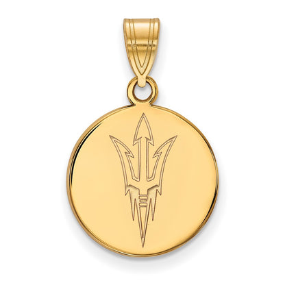14K Yellow Gold Logoart Arizona State University Pitchfork Medium Disc Pendant