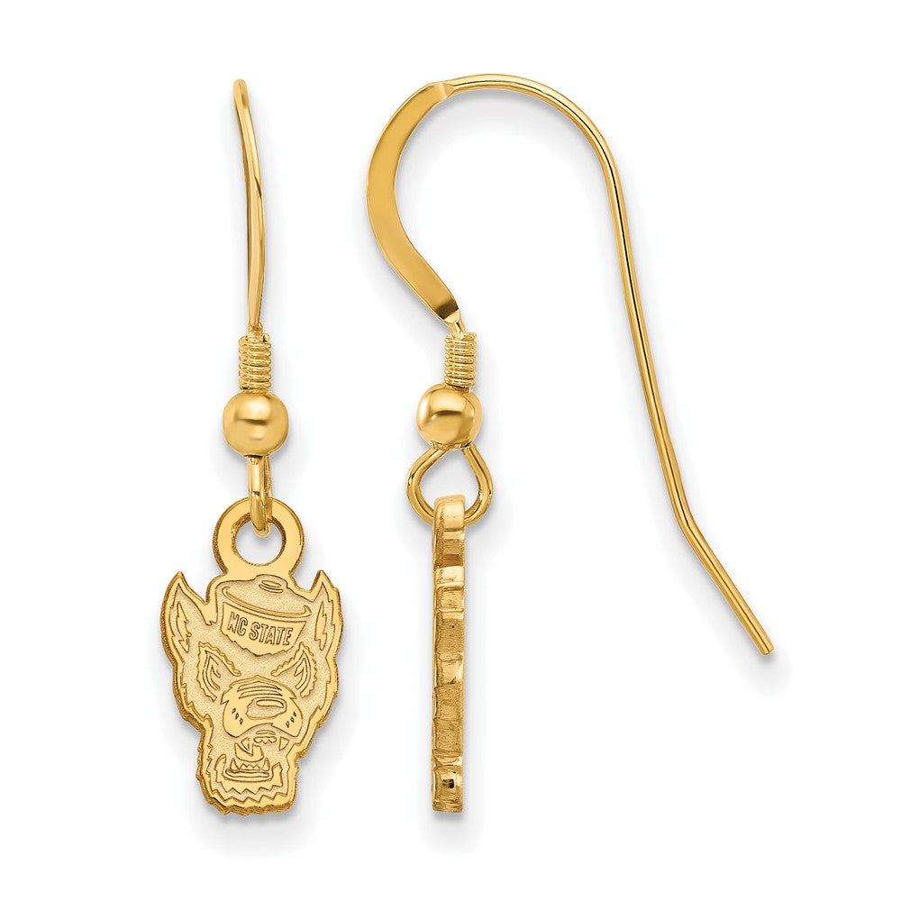 Gold Plated Sterling Silver Logoart North Carolina State University Wolf Extra Small Dangle Wire Earrings