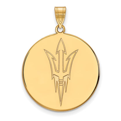 14K Yellow Gold Logoart Arizona State University Pitchfork Extra Large Disc Pendant