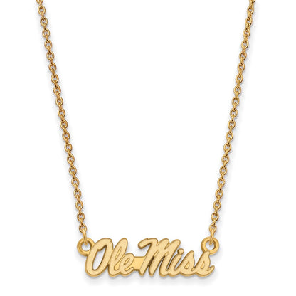 10K Yellow Gold Logoart University Of Mississippi Ole Miss Small Pendant 18 Inch Necklace