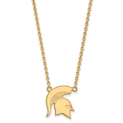 Gold Plated Sterling Silver Logoart Michigan State University Large Pendant 18 Inch Necklace