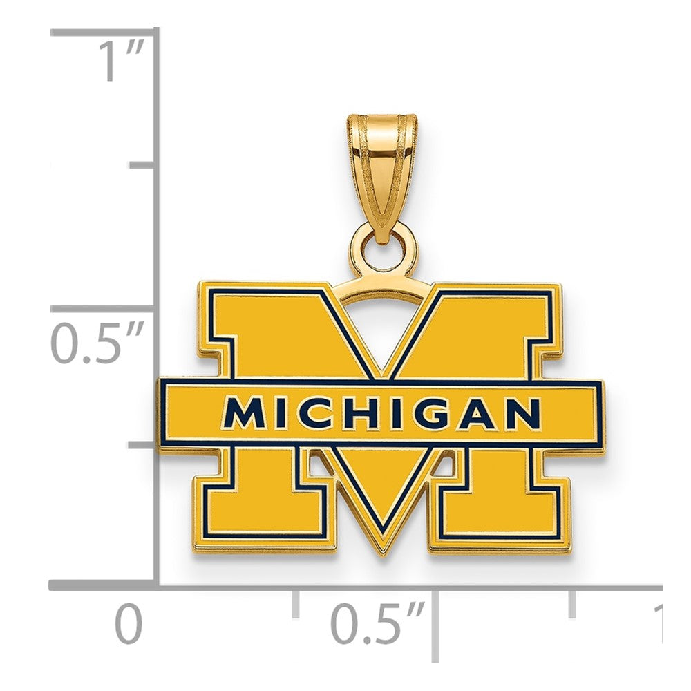 14K Yellow Gold 14Ky Logoart Michigan (Univ Of) Small Blue Enamel Pendant