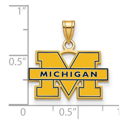 14K Yellow Gold 14Ky Logoart Michigan (Univ Of) Small Blue Enamel Pendant