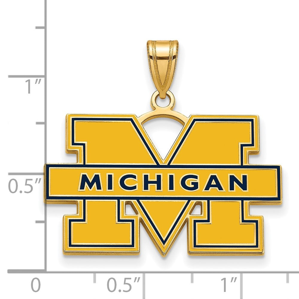 14K Yellow Gold 14Ky Logoart Michigan (Univ Of) Large Blue Enamel Pendant