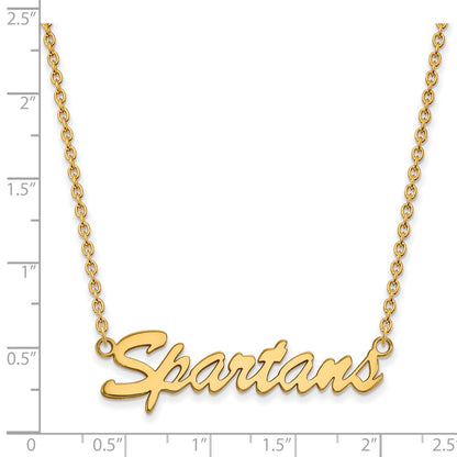 Gold Plated Sterling Silver Logoart Michigan State University Spartans Script Medium Pendant 18 Inch Necklace