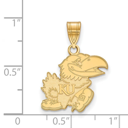 14K Yellow Gold Logoart University Of Kansas Jayhawk Medium Pendant