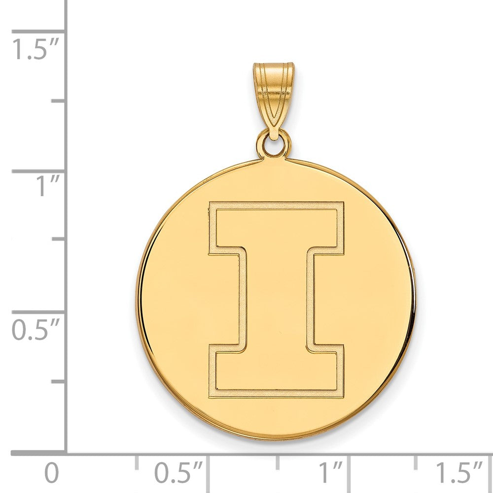 14K Yellow Gold Logoart University Of Illinois Letter I Extra Large Disc Pendant