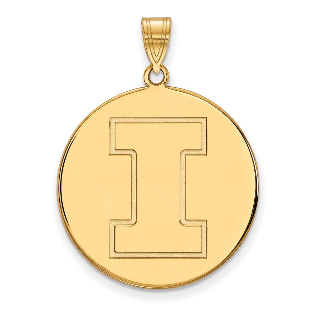 14K Yellow Gold Logoart University Of Illinois Letter I Extra Large Disc Pendant