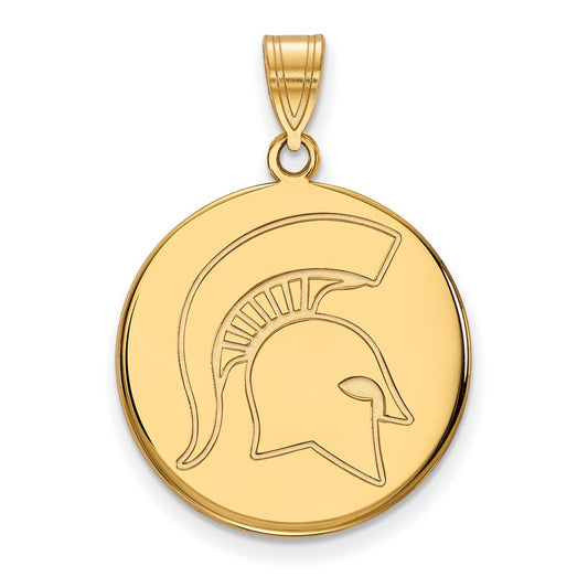 14K Yellow Gold Logoart Michigan State University Spartan Large Disc Pendant