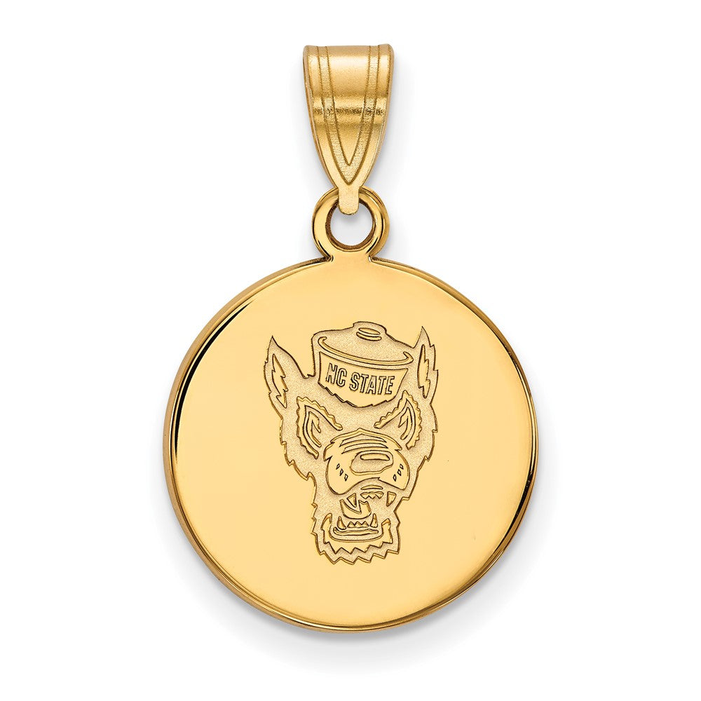 14K Yellow Gold Logoart North Carolina State University Wolf Medium Disc Pendant