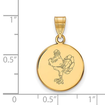 Gold Plated Sterling Silver Logoart Virginia Tech Hokiebird Medium Disc Pendant