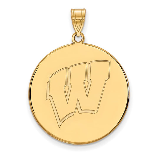 10K Yellow Gold Logoart University Of Wisconsin Letter W Extra Large Disc Pendant