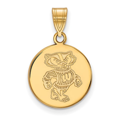 10K Yellow Gold Logoart University Of Wisconsin Badger Medium Disc Pendant