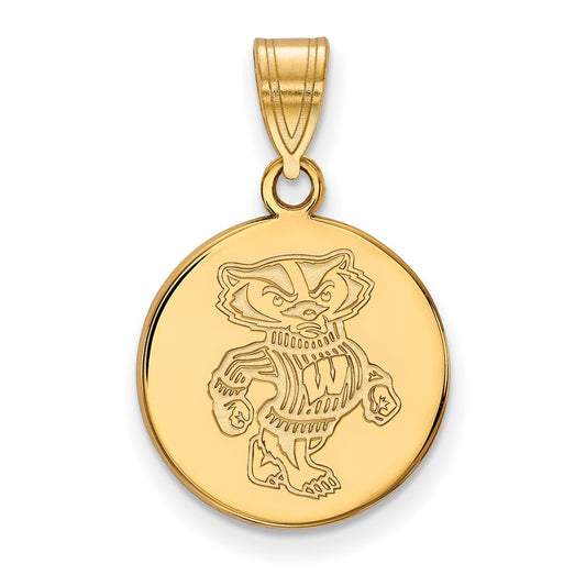 10K Yellow Gold Logoart University Of Wisconsin Badger Medium Disc Pendant