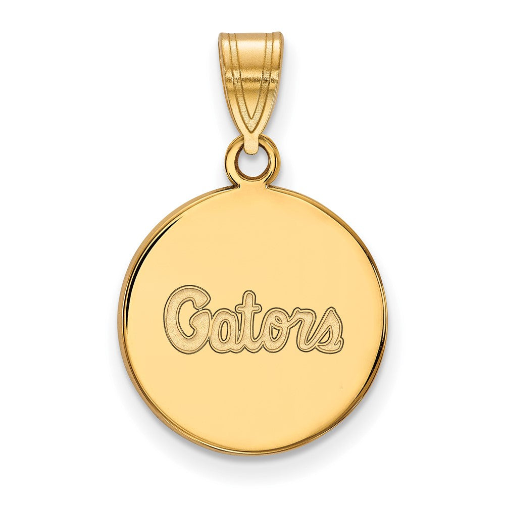 14K Yellow Gold Logoart University Of Florida Gators Script Medium Disc Pendant