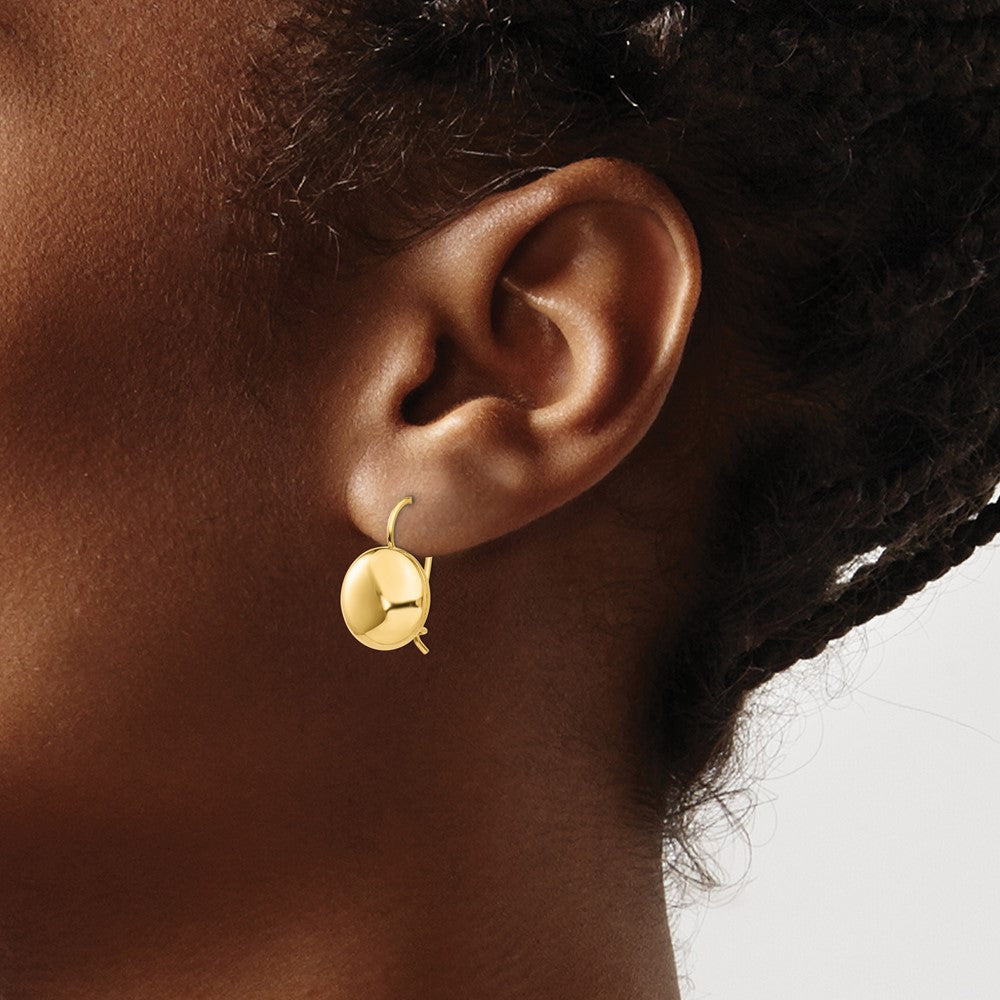14K Yellow Gold Polished 12mm Button Kidney Wire Earrings