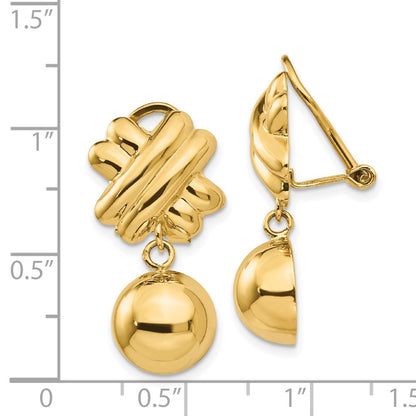 14K Yellow Gold Non Pierced Fancy Ball Earrings