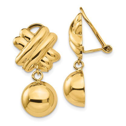 14K Yellow Gold Non Pierced Fancy Ball Earrings