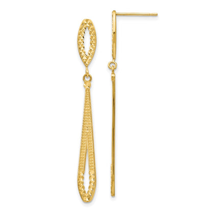 14K Yellow Gold Diamond Cut Dangle Post Earrings