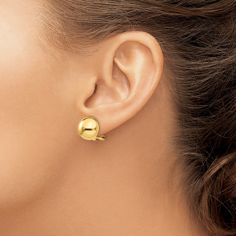 14K Yellow Gold Omega Clip 12mm Half Ball Earrings