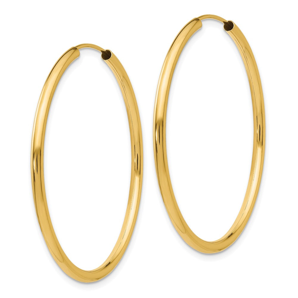 14K Yellow Gold Polished Round Endless 2mm Hoop Earrings