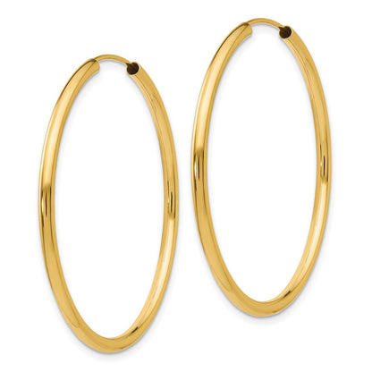 14K Yellow Gold Polished Round Endless 2mm Hoop Earrings