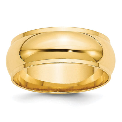 14k Yellow Gold 8mm Half Round with Edge Wedding Band Ring