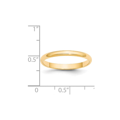 18k Yellow Gold 2.5mm Lightweight Half Round Wedding Band Ring