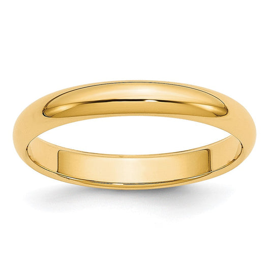 18k Yellow Gold 3mm Lightweight Half Round Wedding Band Ring