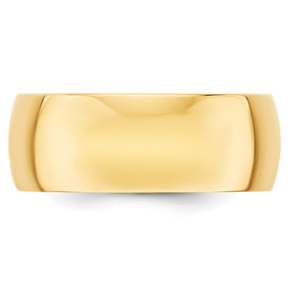18k Yellow Gold 8mm Lightweight Half Round Wedding Band Ring