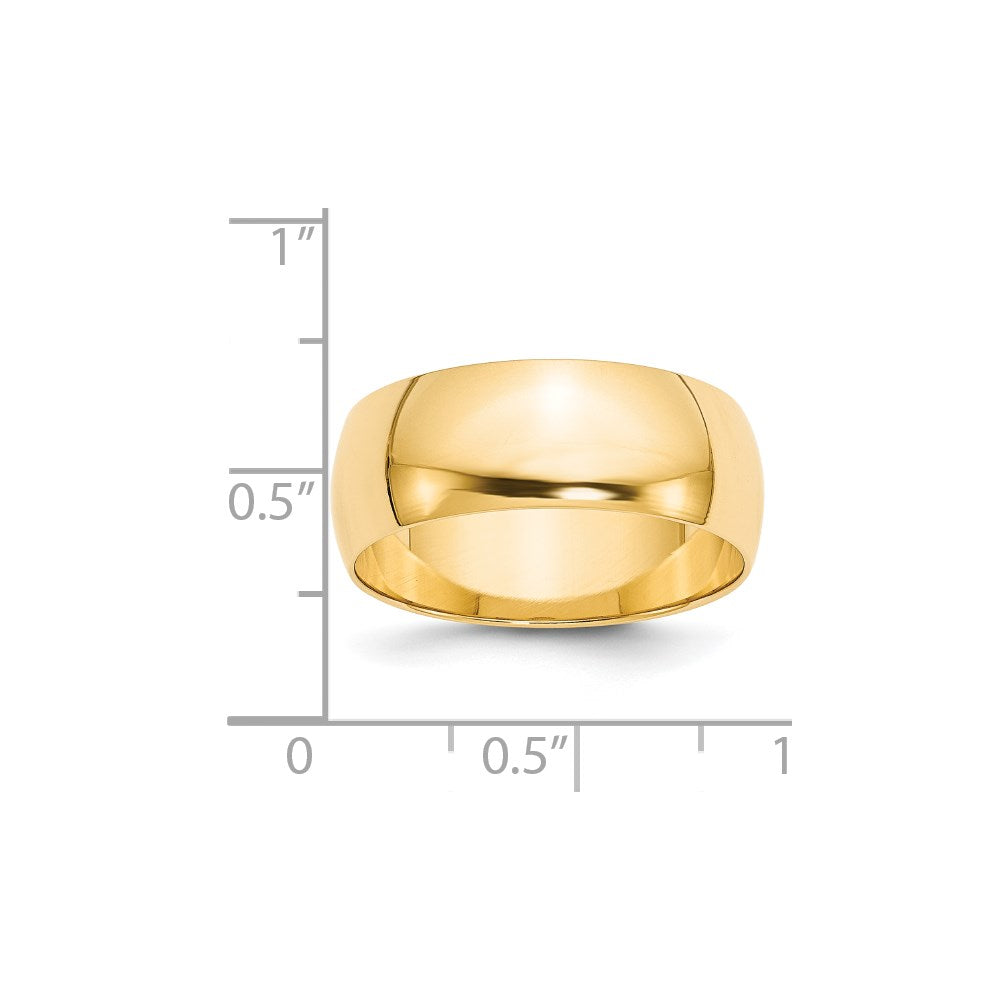 18k Yellow Gold 8mm Lightweight Half Round Wedding Band Ring