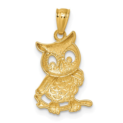 14K Yellow & Rhodium & Rhodium Polished & Textured Owl Pendant