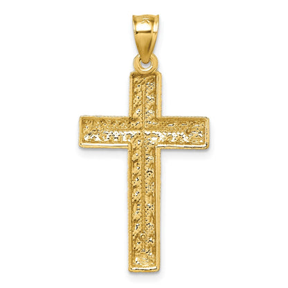 14K Yellow Gold Polished Diamond-Cut Textured Fancy Cross Pendant