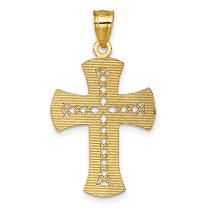 14K Yellow Gold Polished Diamond-Cut Textured Fancy Cross Pendant