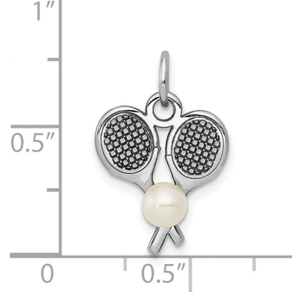 14K White Gold Tennis Racquets W/Fwc Pearl Charm