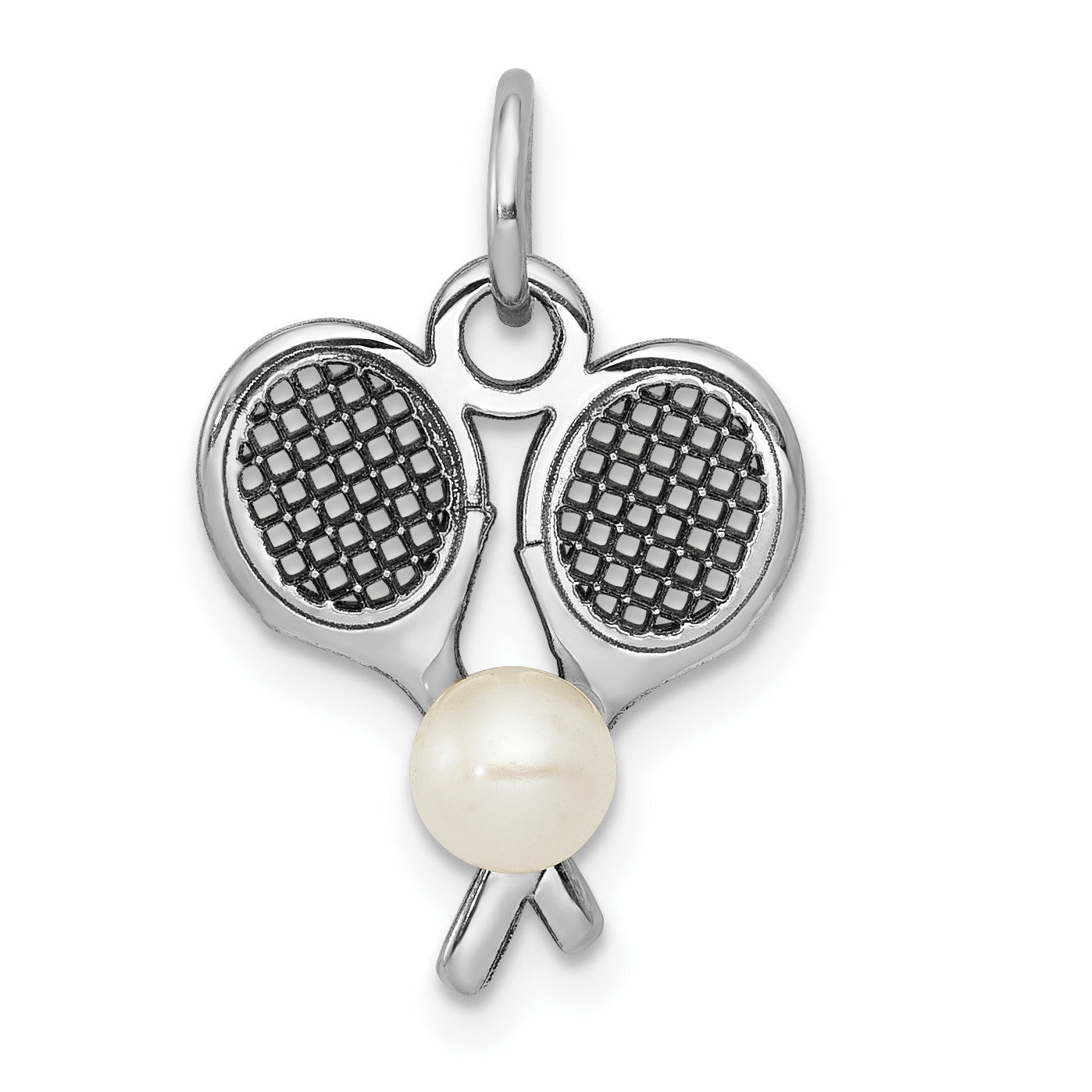 14K White Gold Tennis Racquets W/Fwc Pearl Charm